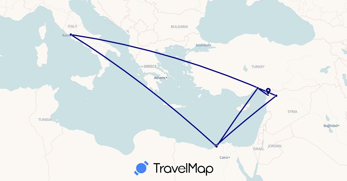 TravelMap itinerary: driving in Egypt, Italy, Syria, Turkey (Africa, Asia, Europe)